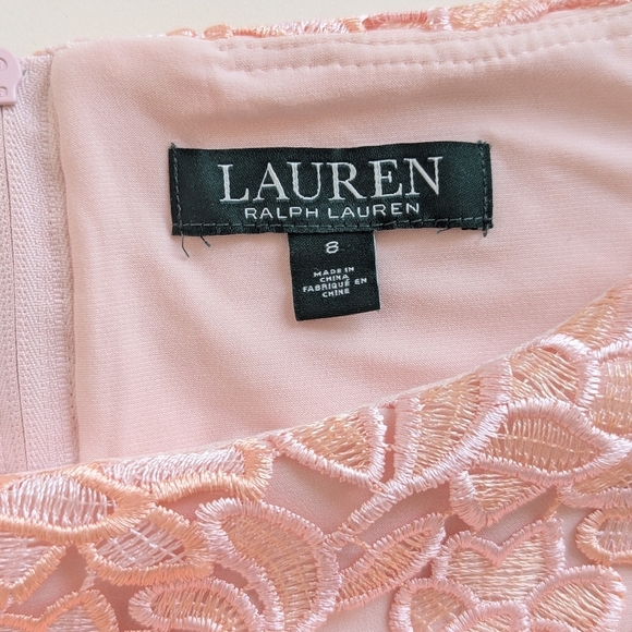 Lauren Ralph Lauren Sleeveless Lace Sheath Dress Peachy Pink Fully Lined - sz 8 - Picture 6 of 11